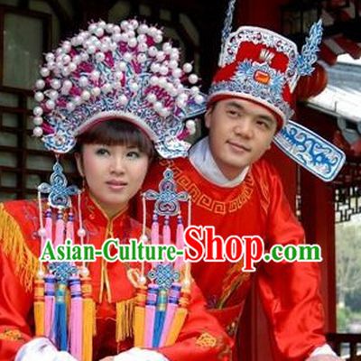 Ancient Chinese Wedding Phoenix Coronet and Zhuang Yuan Hat for Brides and Bridegrooms