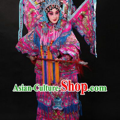Ancient Chinese Female Warrior Mu Guiying Armor Dakao Costumes and Hat