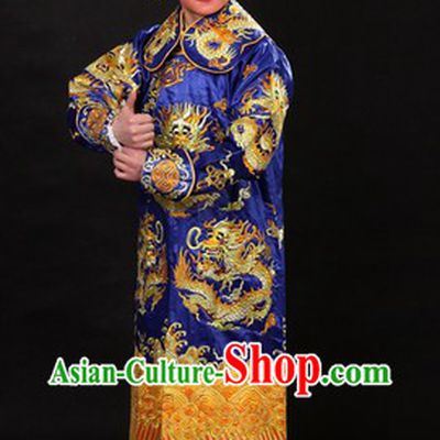 Blue Traditional Chinese Xue Pinggui Dragon Embroidery Jianyi Suit and Hat for Men