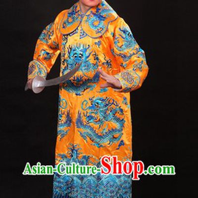 Yellow Traditional Chinese Dragon Embroidery Wusheng Character Costume and Helmet for Men