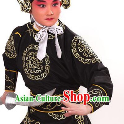 Black Traditional Chinese Opera Solider Character Suit and Hat for Men