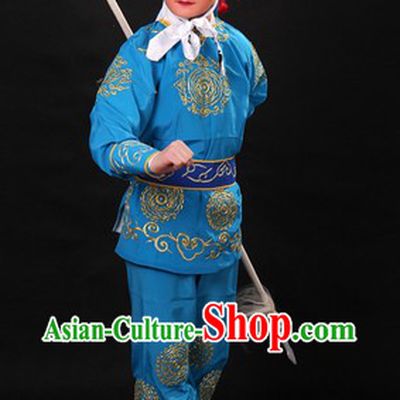 Blue Traditional Chinese Warrior Costume and Helmet