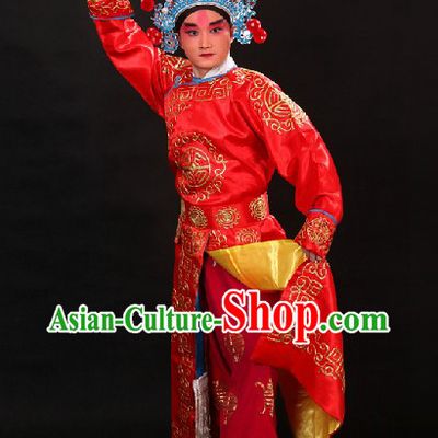 Red Traditional Chinese Beijing Opera Wusheng Role Costumes and Hat