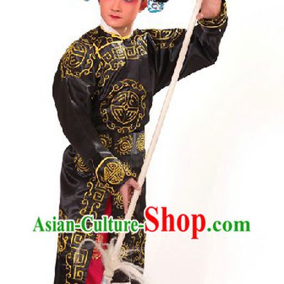 Black Traditional Chinese Opera Stage Performance Wusheng Role Costume and Hat