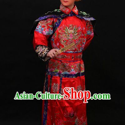 Qian Long Style Chinese Emperor Wedding Dress Clothing and Hat Complete Set for Brides
