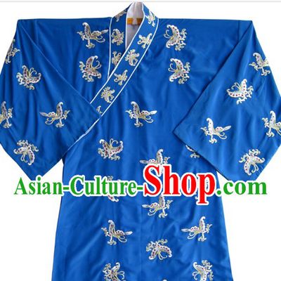 Blue Chinese Ancient Young Student Butterfly Embroidered Costumes and Hat for Men