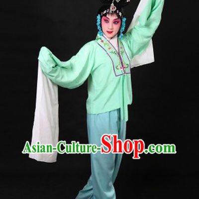 Traditional Chinese Light Green Beijing Opera Hua Dan Long Sleeves Practice Uniform