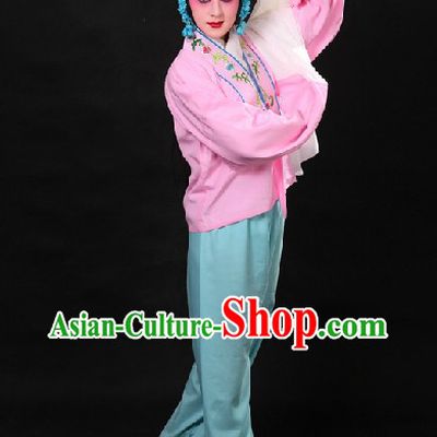Traditional Chinese Pink Beijing Opera Hua Dan Long Sleeves Practice Blouse and Pants
