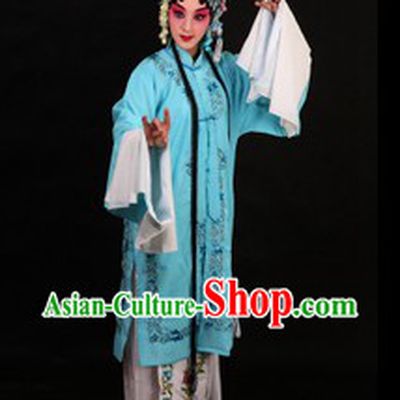 Blue Chinese Peking Opera Qingyi Role Costumes