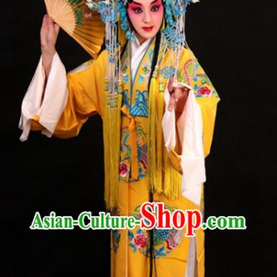 Yellow Chinese Peking Opera Empress Costumes and Phoenix Coronet Complete Set for Women