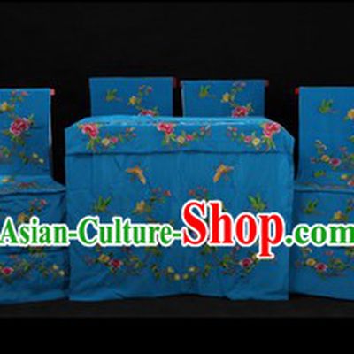 Traditional Chinese Peking Opera Desk and Four Chairs Decorations