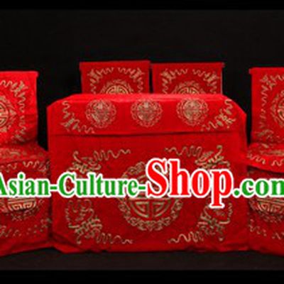 Traditional Chinese Opera Stage Performance Desk and Four Chairs Background