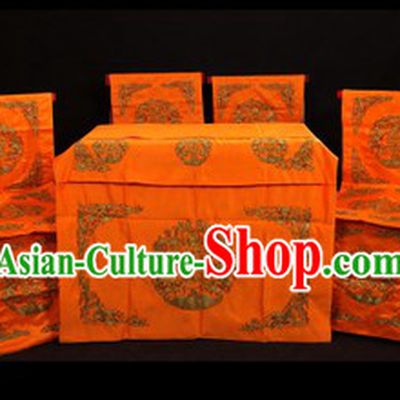 Traditional Chinese Opera Stage Performance Desk and Four Chairs Background