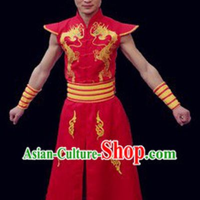 Red Traditional Chinese Drum Player Costumes for Men