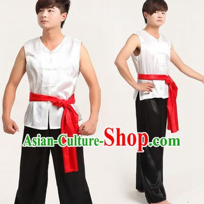 Black and White Traditional Chinese Drum Player Dragon Dancer Costume for Men