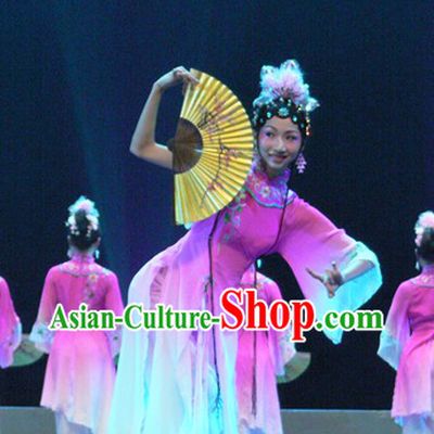 The Peach Blossom Fan Dance Costumes and Headpieces for Women