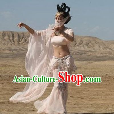 Ancient Chinese Feitian Flying Apsaras Dance Costumes and Wig for Women