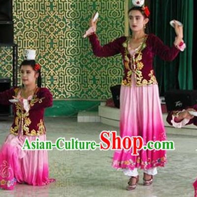 Traditional Chinese Xinjiang Ethnic Dance Costumes and Hat for Women