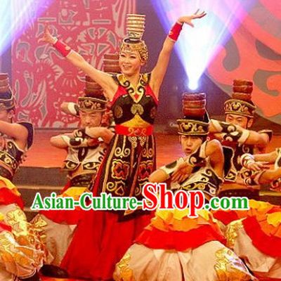 Traditional Chinese Xinjiang Ethnic Dancing Costumes and Hat for Women
