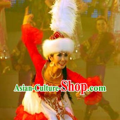 Traditional Chinese Ceremonial Xinjiang Clothes and Hat for Women