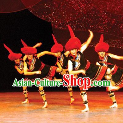 Chinese Ethnic Stage Performance Costumes and Hat for Men