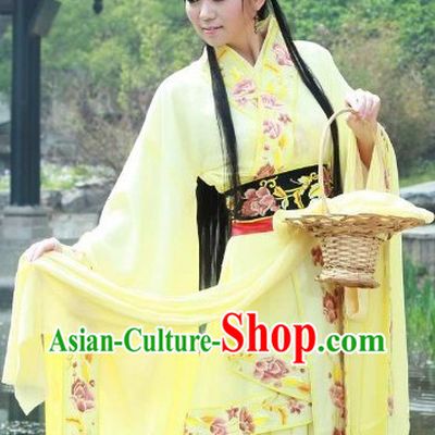 Yellow Ancient Chinese Xi Shi Beauty Costumes and Basket Complete Set