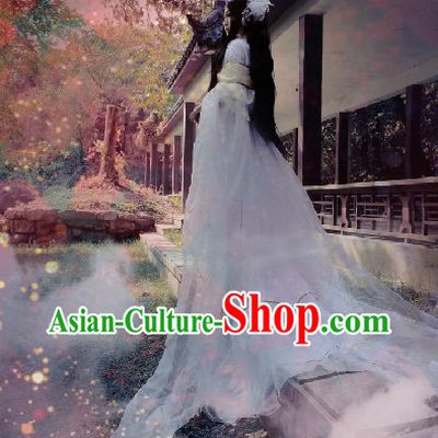 Long White Chinese Fairy Costumes and Headpieces