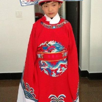 Traditional Chinese Cai Shen Ye Costume and Hat for Children
