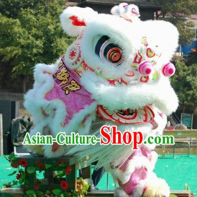 White Wool Fut San Lion Dance Costumes Complete Set for Adults