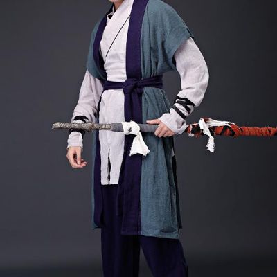 Traditional Chinese Knight Deep Blue Costume for Men