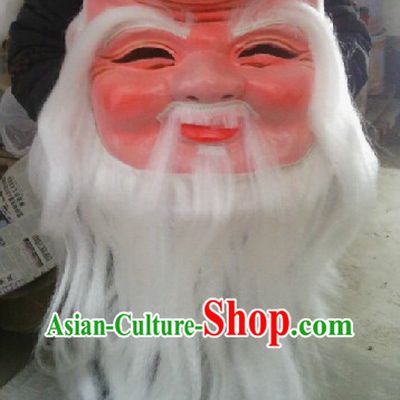 Traditional Chinese Festival Celebration Smile Grandfather Mask with White Long Beard