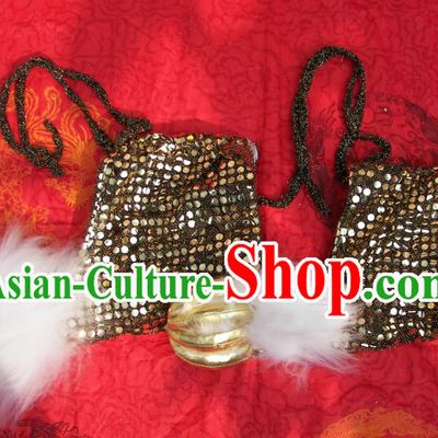 Black Sequins White Wool Lion Dance Claws for Professional Performance and Competition