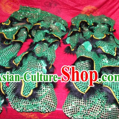 Black Imitation Wool Green Sequins Two Pairs of Chinese Lion Dance Pants and Claws Covers