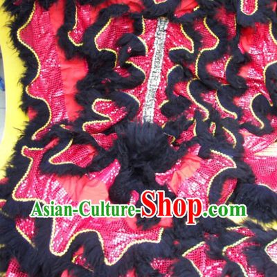 Black Long Wool Red Sequins Lion Dance Body Costumes Pants Claws