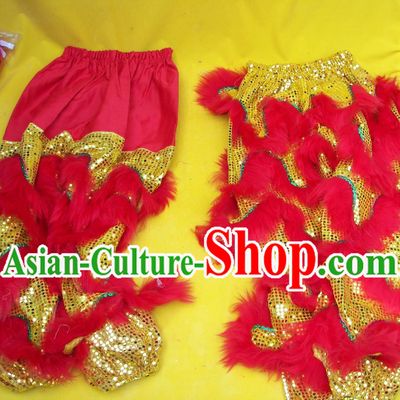Red Wool Gold Sequins Top Quality Two Pairs of Lion Dance Pants and Claws