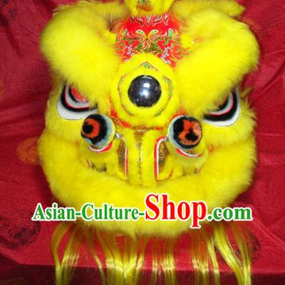 Supreme Chinese Festival Performance Yellow Wool Lion Dancing Costumes Complete Set