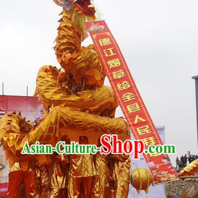 Top Quality Gold Dragon Dance Costumes and Ten Dragon Dancer Uniforms Complete Set