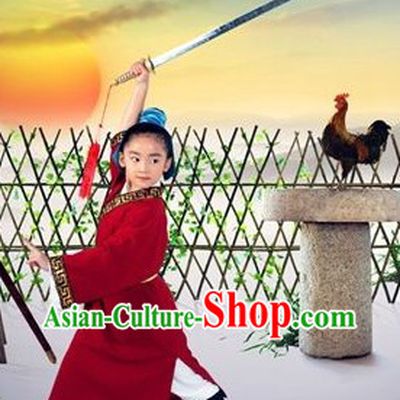 Ancient Traditional Chinese Wu Song Hero Costumes and Headwear for Kids