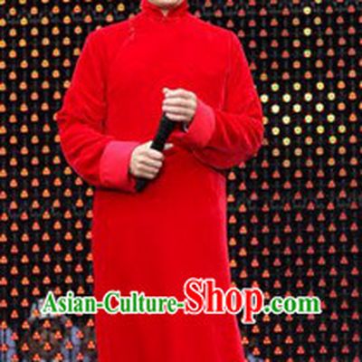 Chinese Lunar New Year Minguo Style Red Da Gua Mandarin Long Robe for Men