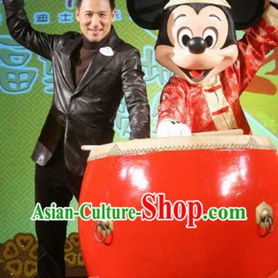 Chinese Lunar New Year Celebration Big Red Drum and Drumsticks Complete Set