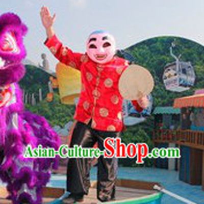 Happy Festival Celebration Laughing Mask, Red Blouse, Black Pants and Dance Fan Complete Set