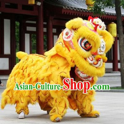 Yellow Color Chinese Lunar New Year Hok San Lion Dance Costumes Complete Set