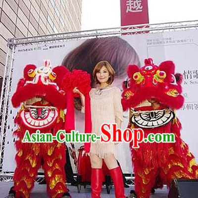 Red Color Chinese Lunar New Year Events Lion Dancing Head and Body Costumes Complete Set