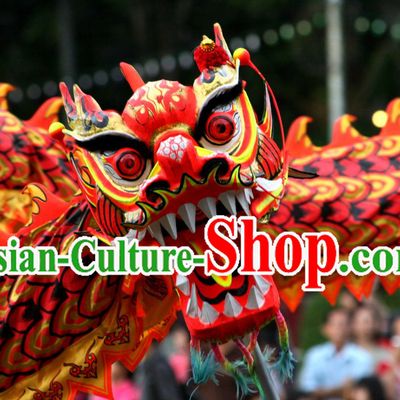 Red and Gold Chinese Luminous Dragon Dancing Costumes Complete Set