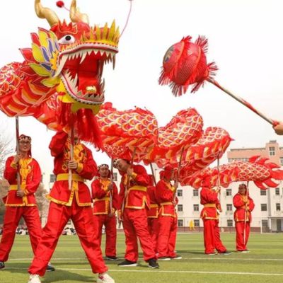 Red Chinese Lunar New Year Events Luminated Dragon Dancing Costumes Complete Set