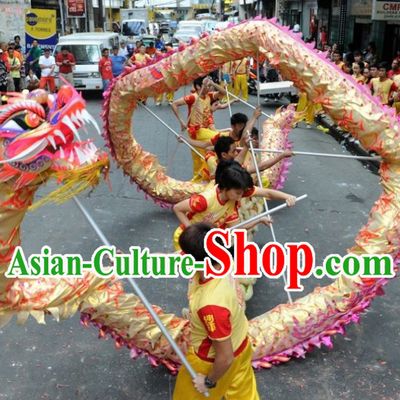 Luminated Gold Festival Celebration Chinese Dragon Dancing Costumes Complete Set
