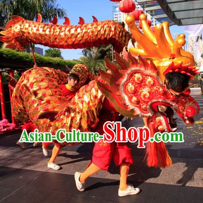 Red Chinese New Year Parade Long Wool Dragon Dance Costumes Complete Set