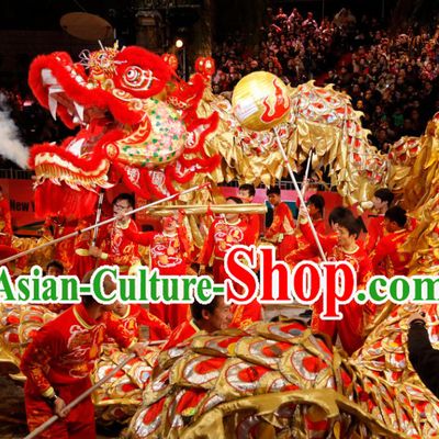 Supreme Best Red Chinese New Year Parade Long Wool Dragon Dance Equipments Complete Set