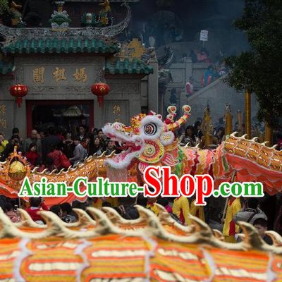 Supreme Best Gold Chinese Lunar New Year Long Wool Dragon Dance Equipments Full Set