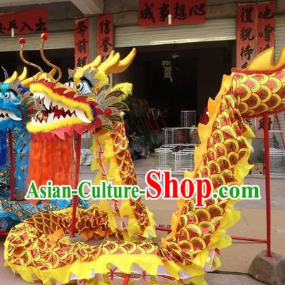 Traditional Handmade Red Scale Yellow Dragon Dancing Costumes Complete Set